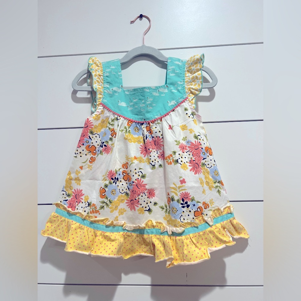 Matilda Jane The Adventure Begins Floral Swans Tunic Girls 6 NWT Ruffle Button